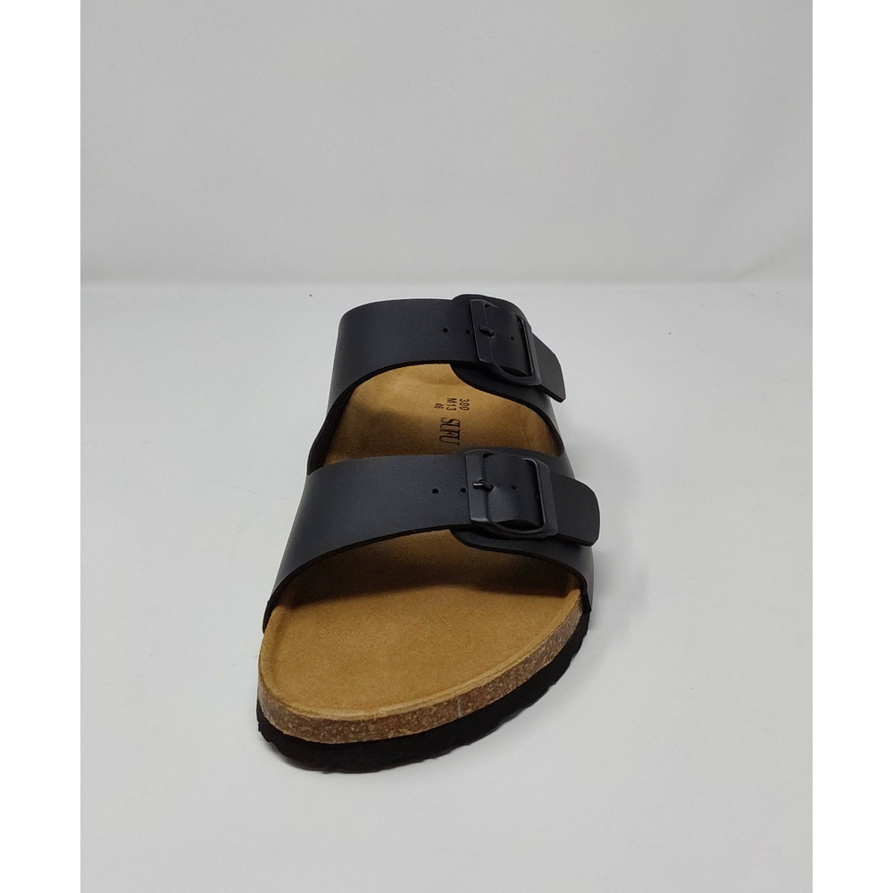 SUFU Black Nappa Leather Double Strap Sandals Men's Size 13 Cork Footbed NIB - Picture 5 of 16
